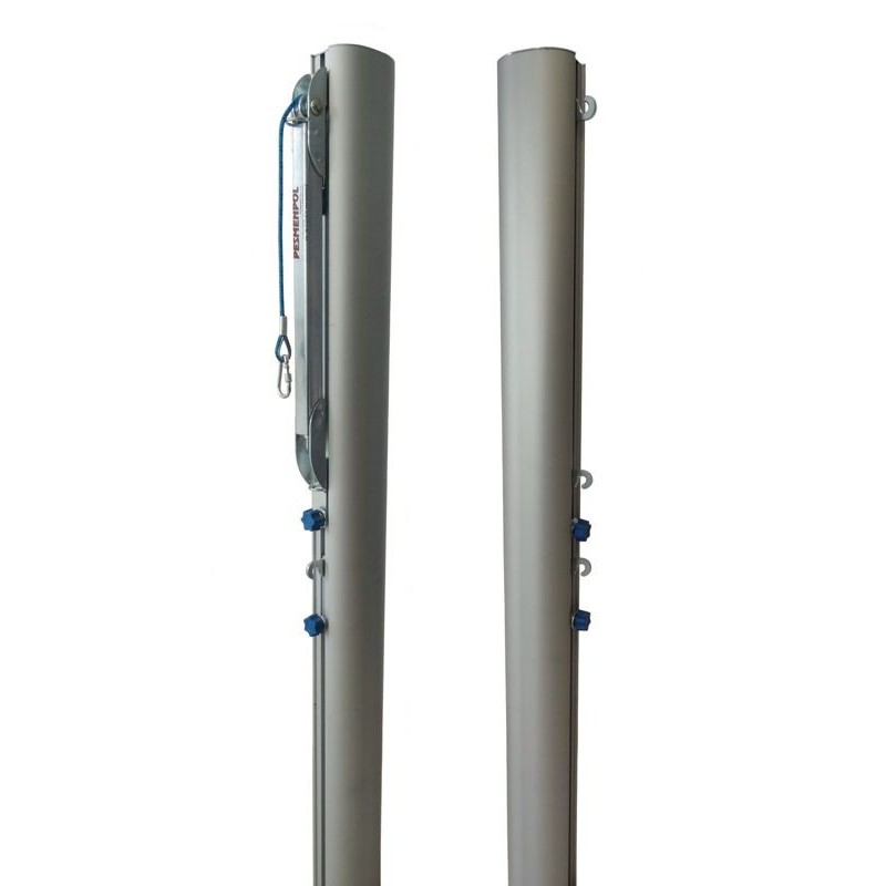 Tournament aluminum volleyball posts, profile 120x100 mm, tension mechanism type SLIM