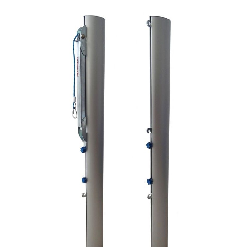 Multifunctional aluminum tournament beach volleyball posts, profile 116x76 mm, tension mechanism type SLIM