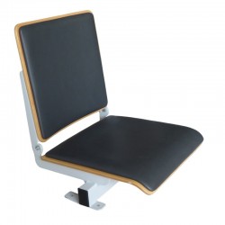 Auditorium seat with folding backrest, made of beech plywood with upholstery pad, mounted to the step