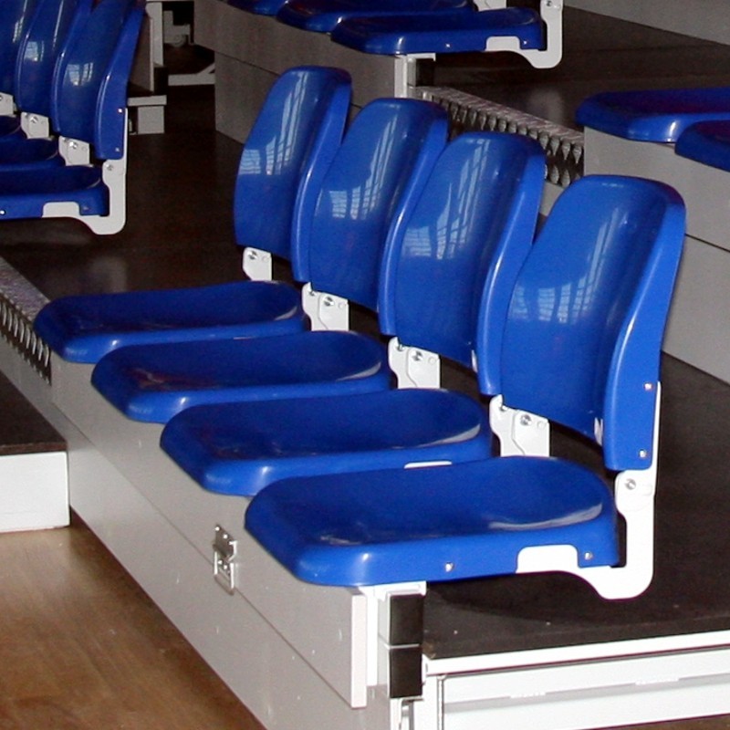 Plastic seats for tribune SP-38 with folding backrest, mounted to the step Plastic seats for tribune SP-38 with folding backrest, mounted to the step
