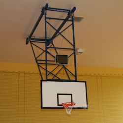 Suspended basketball structure with an electric drive