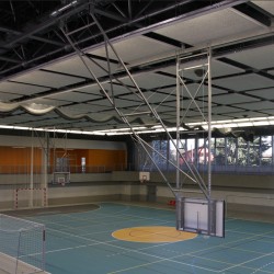 Suspended basketball structure with an electric drive