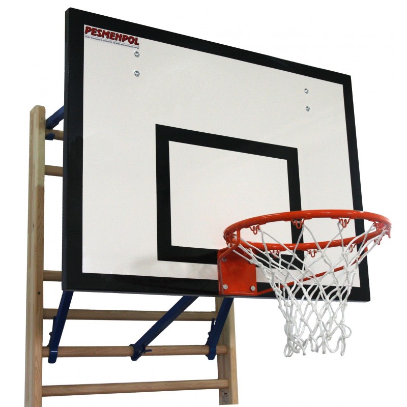 Basketball set installed on gymnastic wall bars