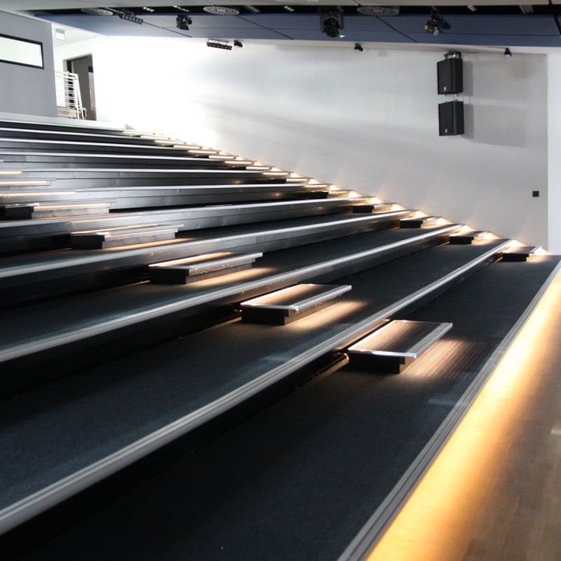 Telescopic folding tribune without seats, with LED lighting Telescopic folding tribune without seats, with LED lighting