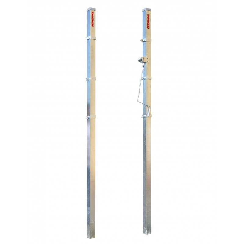 Steel volleyball posts with crank tension, profile 80x80 mm