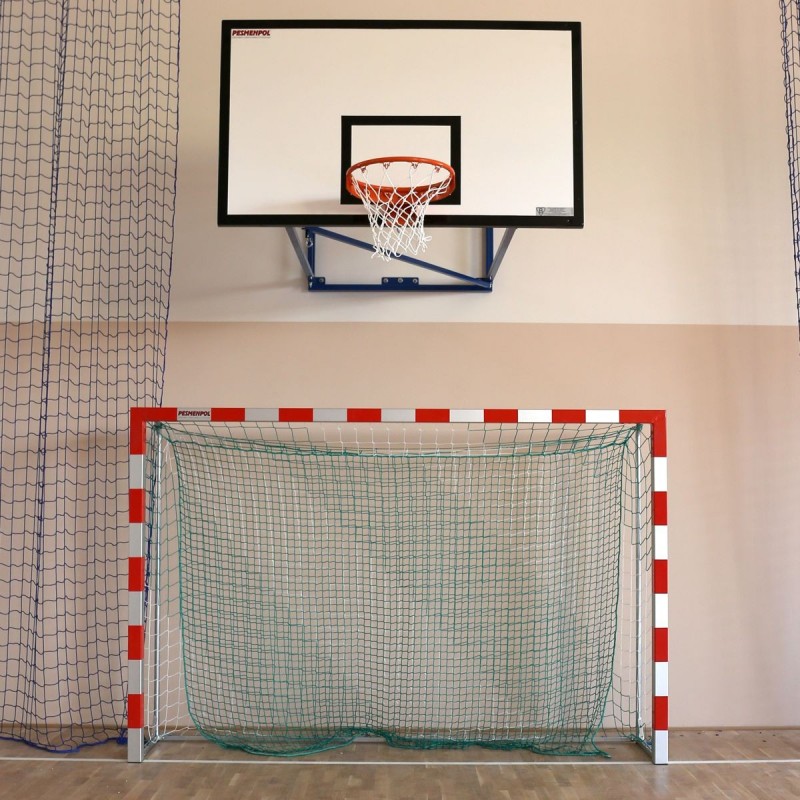 Aluminum handball goals, reinforced profile, the main frame connected in the corners, with folding bows