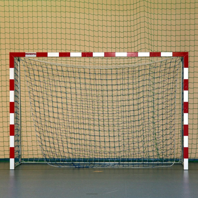 Aluminum handball goals, reinforced profile, the main frame connected in the corners, with solid bows