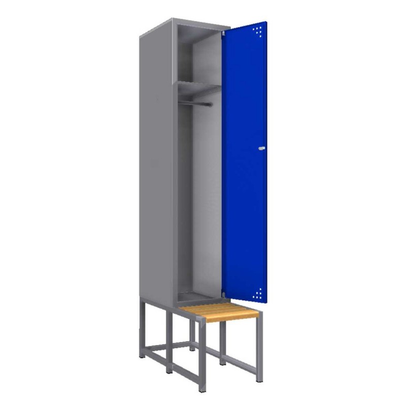 Single steel clothes locker with a bench