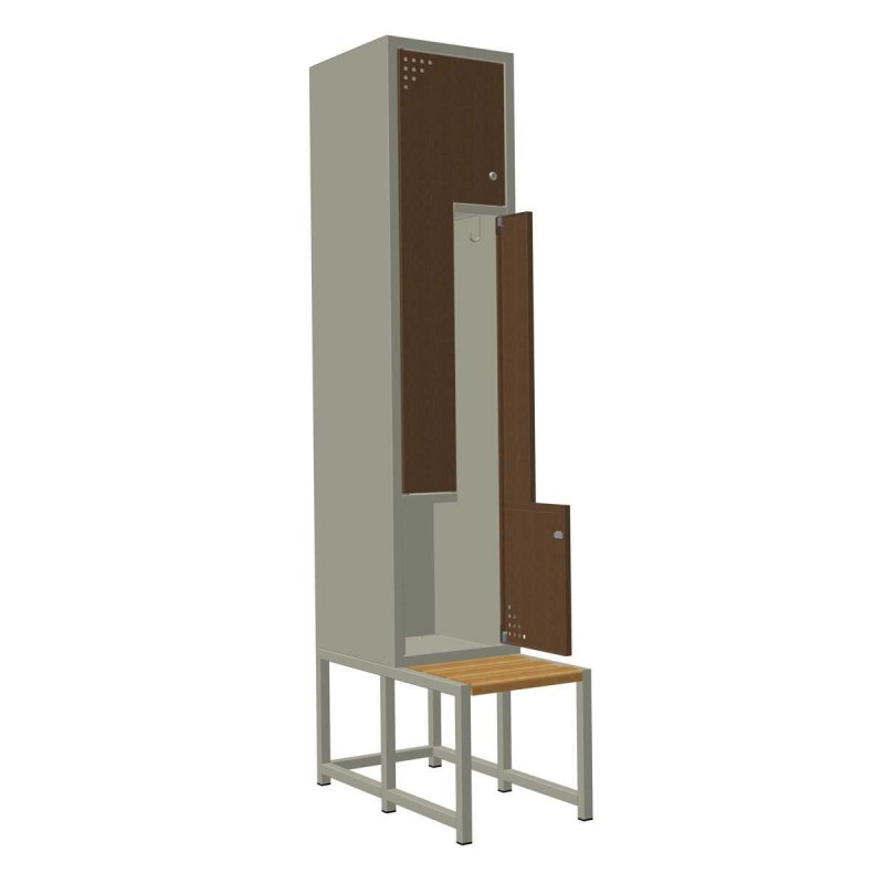 Steel clothes lockers with 2 L-type doors and a bench Steel clothes lockers with 2 L-type doors and a bench