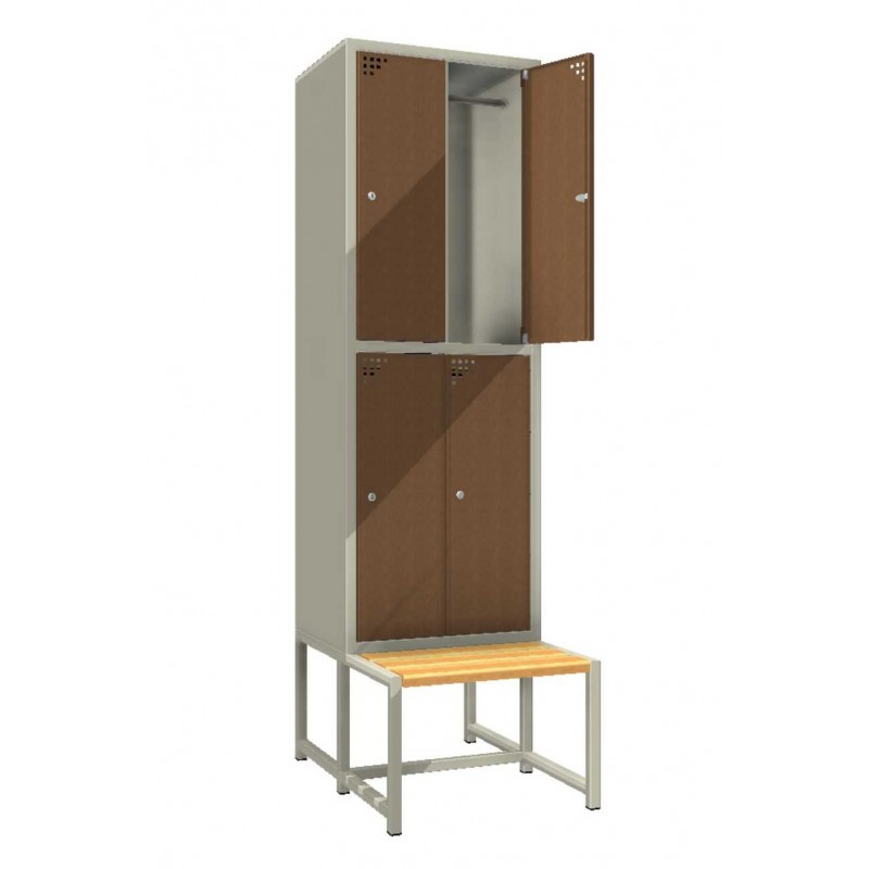 Steel safe locker with 4 compartments and a bench Steel safe locker with 4 compartments and a bench