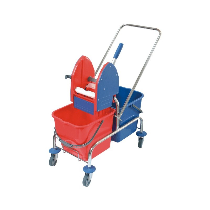 Double trolley for cleaning, chromed