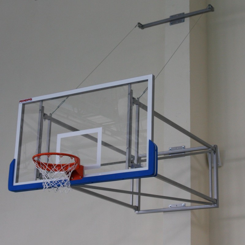 Tilting basketball structure with lashings, side wall foldable, projection 230 cm - 330 cm Tilting basketball structure with lashings, side wall foldable, projection 230 cm - 330 cm