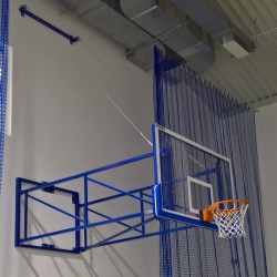 Tilting basketball structure with lashings, side wall foldable, projection 340 cm - 440 cm