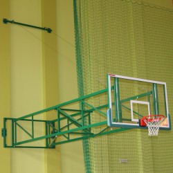 Tilting basketball structure with lashings, side wall foldable, projection 450 cm - 550 cm