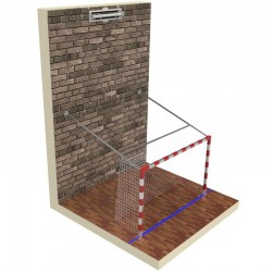 Professional aluminum handball goals, reinforced, lifted to the wall with electric drive