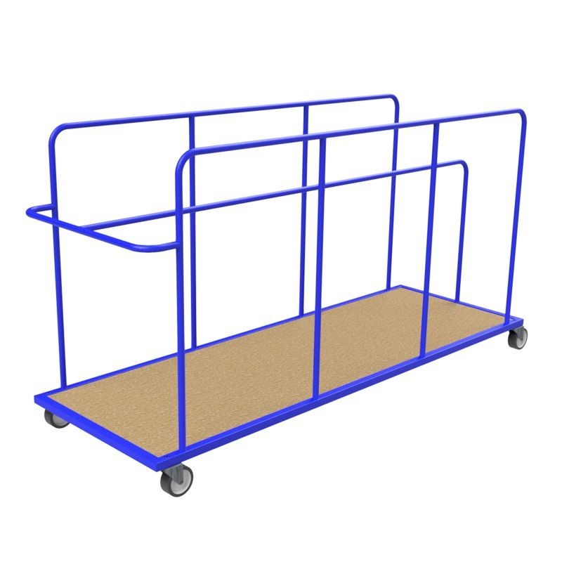 Four-wheeled trolley for mattresses placed vertically