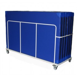 Four-wheeled trolley for mattresses placed vertically