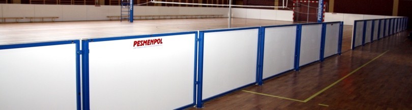 Boundary boards, protective mattresses for sports hall walls, podium for winners