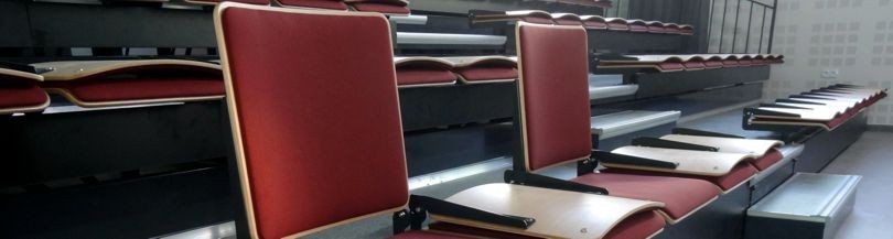 Auditorium seats with folding backrest
