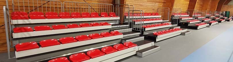 Telescopic tribunes with plastic seats