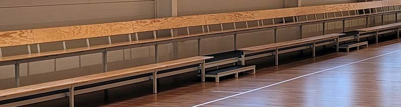 Stationary tribune with wooden benches