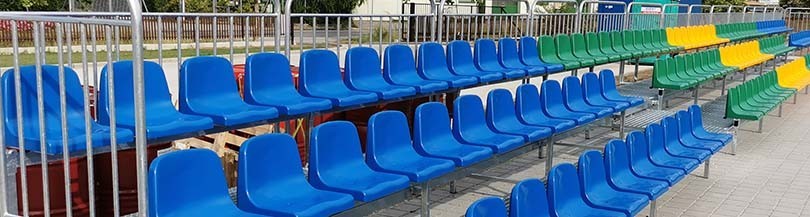 Stationary tribune for outdoor use, with plastic seats
